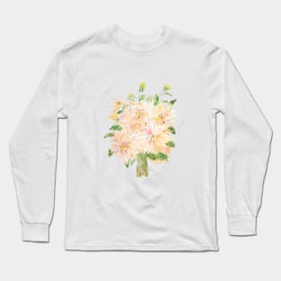 light orange peach color dahlia bouquet watercolor Long Sleeve T-Shirt